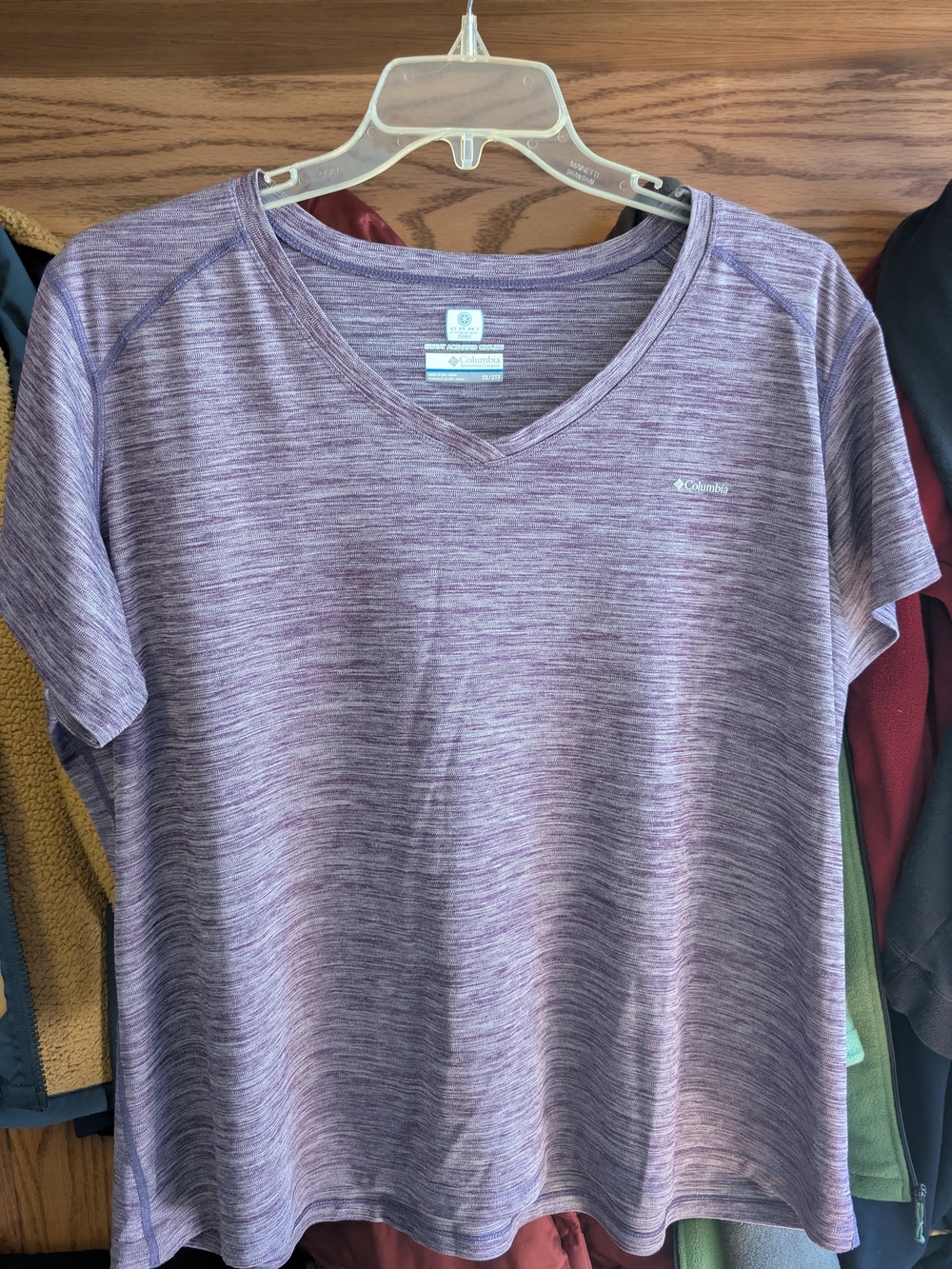Columbia Purple Heather Short Sleeve V-Neck Active Top